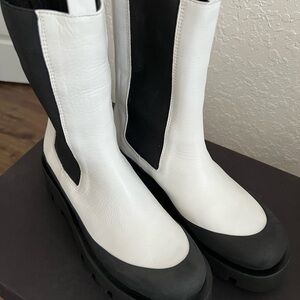 Paloma Barcelo Black and White Winter Boots with Chunky Sole